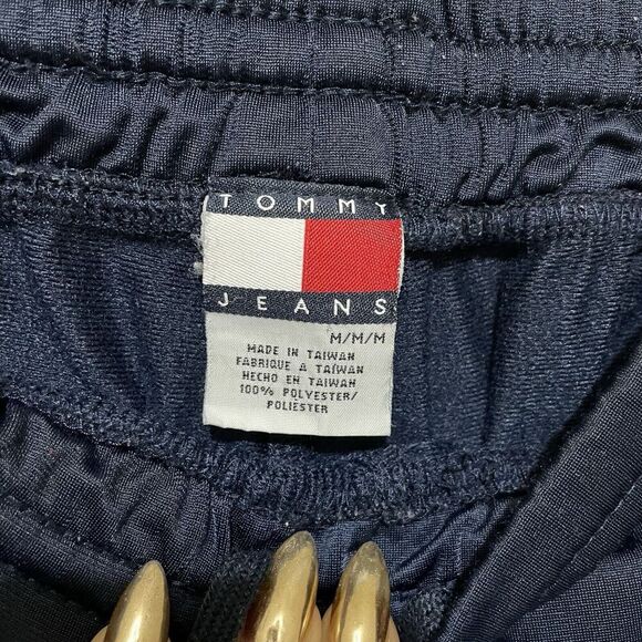 Tommy Hilfiger Blue Vintage 90s Nylon Track Pants Side Logo Mens Medium Y2K 2002 - Picture 3 of 11